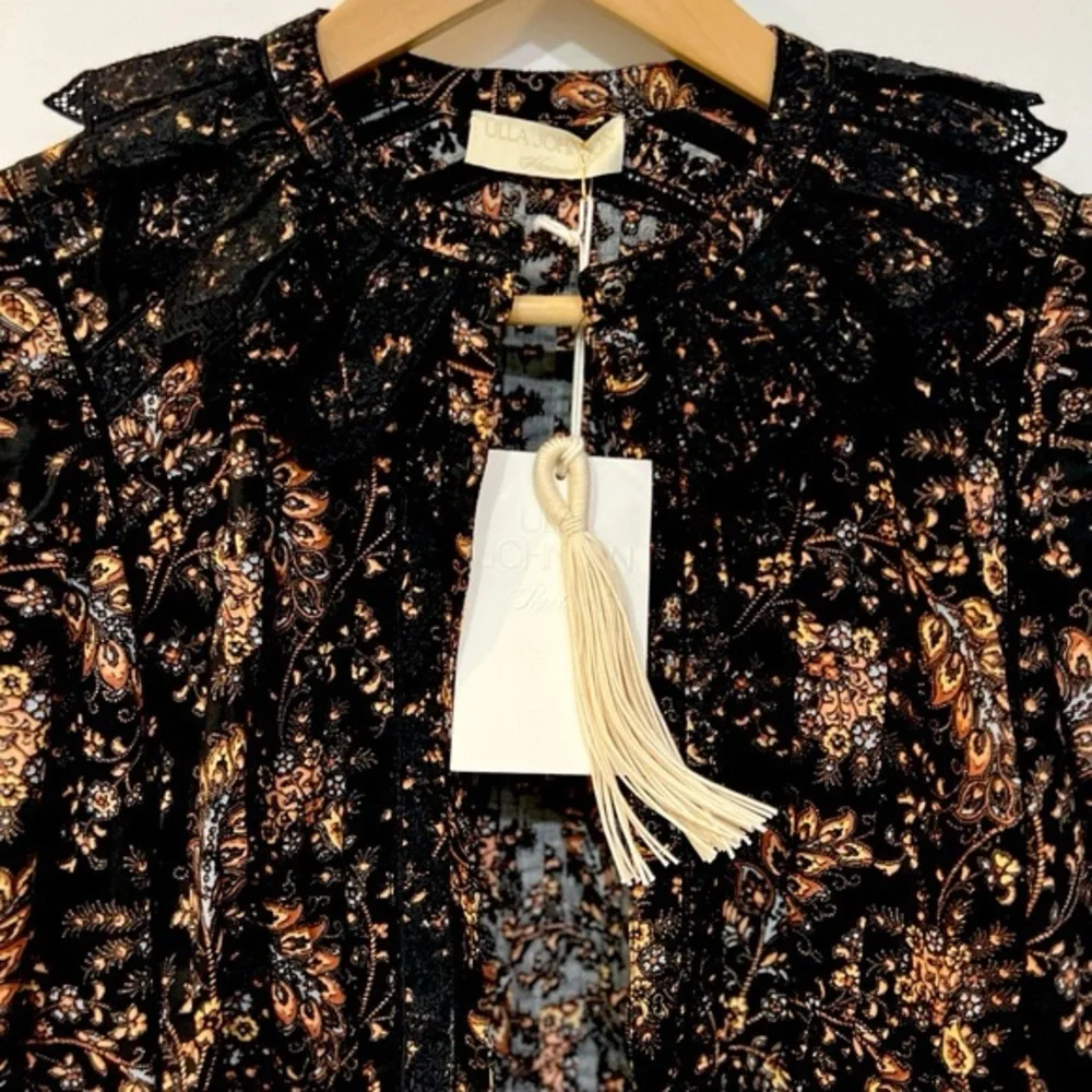 NWT ULLA JOHNSON Brigitte Puff Sleeve Peplum Blouse in Minuit Floral Print - Picture 10 of 12